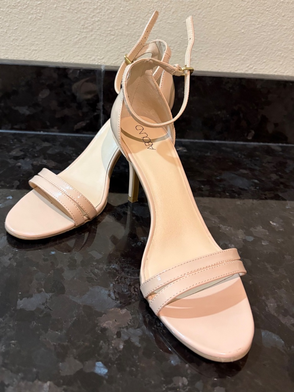Nude Patent Ankle Strap Heels- Minimal Strappy Sandals